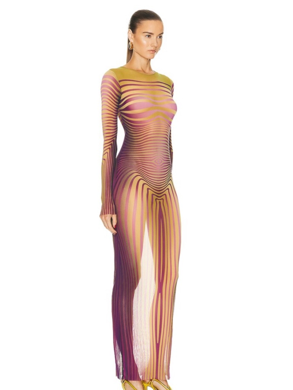 Jean Paul Gaultier Sheer Striped Maxi Dress in Yellow and Purple Ombre - Picture 3 of 3